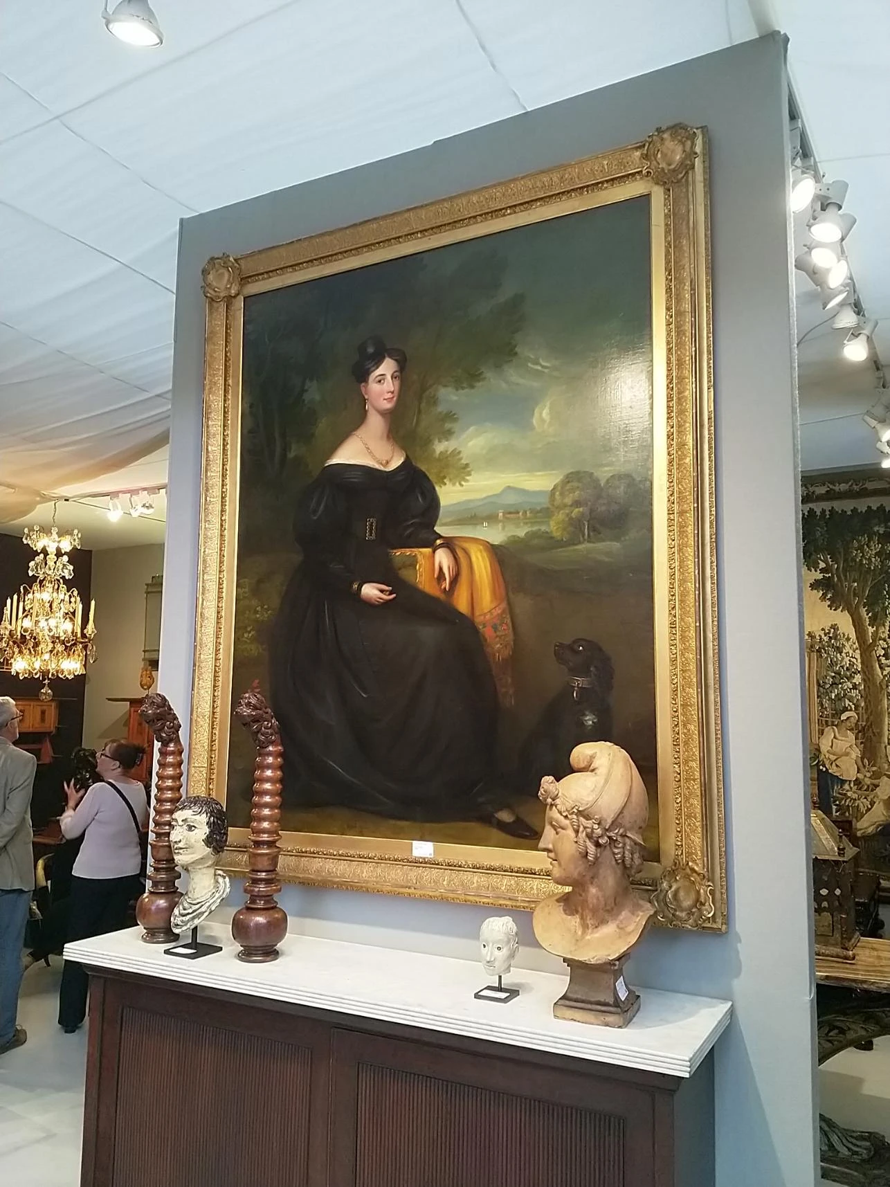 Grand portrait représentant une élégante dame de la noblesse anglaise, huile sur toile, Époque XIXème siècle, dimension 200x160